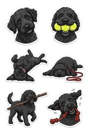 Black doodle sticker sheet in the Dog Stuff theme, made from Walter's photo
