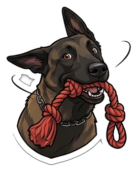 Shepherd dog shaking a rope toy, a sticker in the Dog Stuff theme