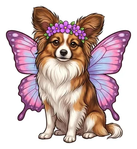 Papillon with fairy wings and a flower crown, a sticker in the Fairy theme